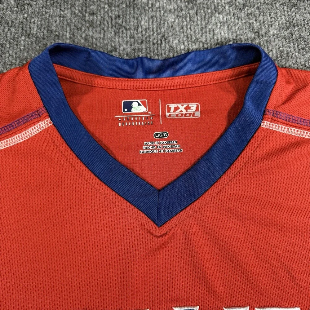 Philadelphia Phillies MLB Mens Large TX3 Cool Red Blue V Neck Baseball Shirt
